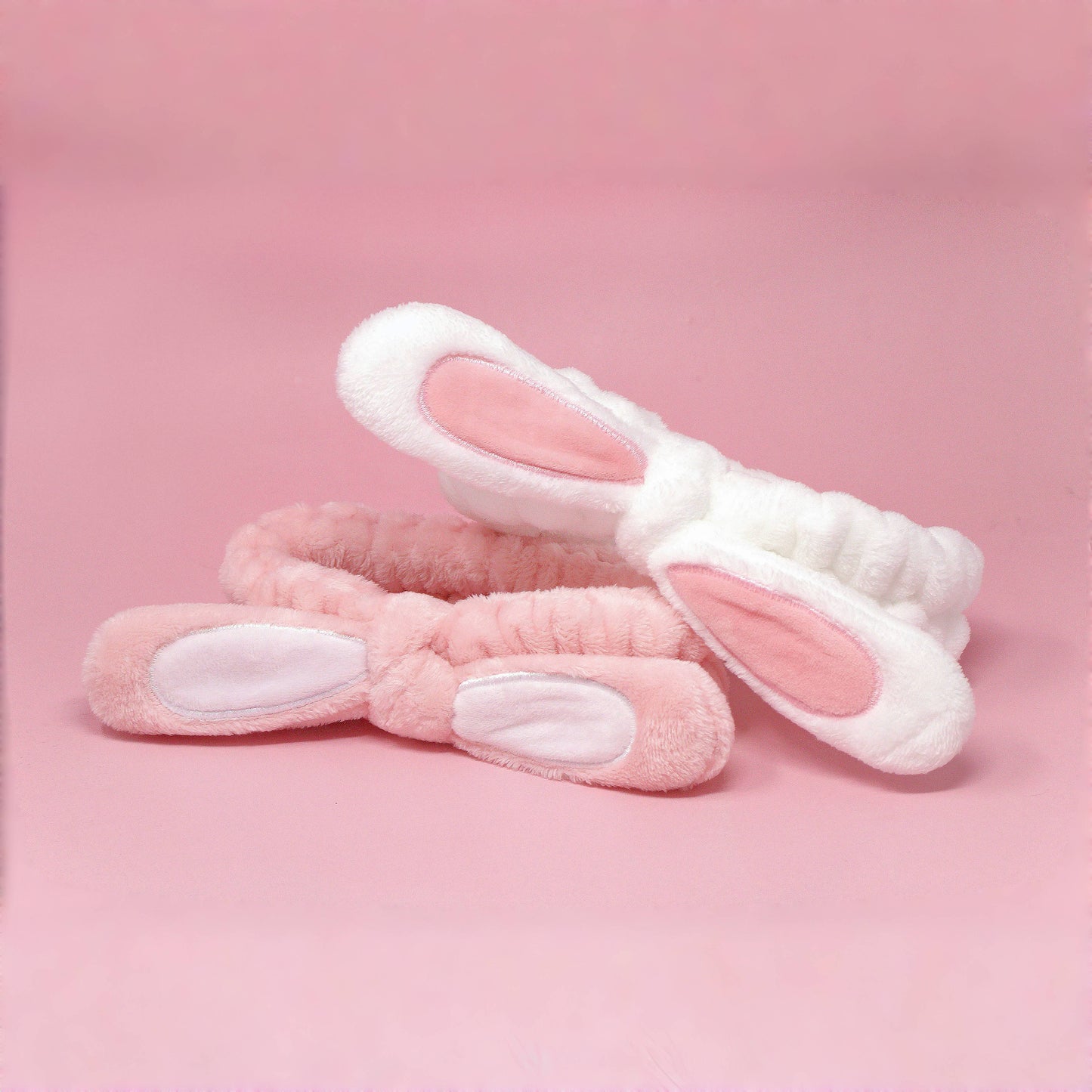 Double the Fluff Microfiber BunnyWrap Headband Duo – Pink & White Set of 2