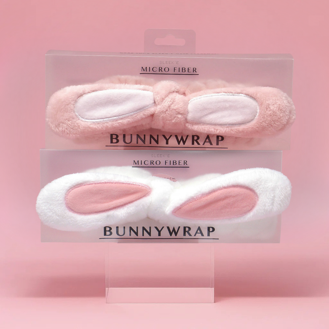 Double the Fluff Microfiber BunnyWrap Headband Duo – Pink & White Set of 2