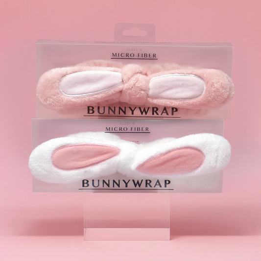 Double the Fluff Microfiber BunnyWrap Headband Duo – Pink & White Set of 2
