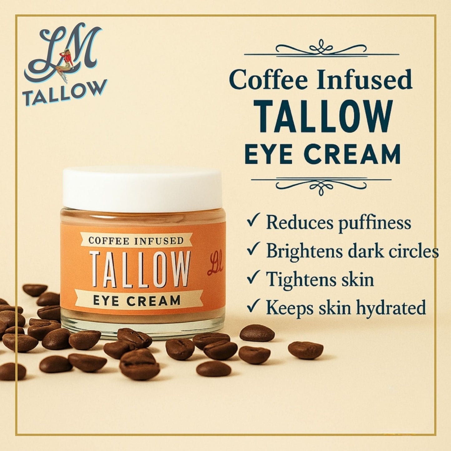 Coffee-Infused Tallow Eye Cream | Brighten, Firm & De-Puff Naturally