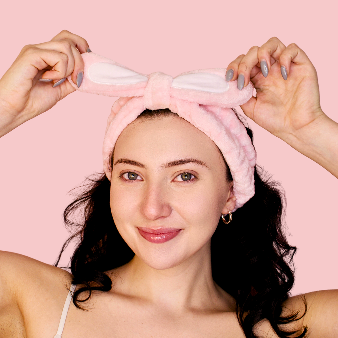 Double the Fluff Microfiber BunnyWrap Headband Duo – Pink & White Set of 2