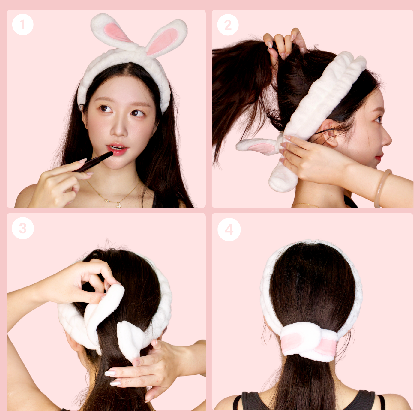 Double the Fluff Microfiber BunnyWrap Headband Duo – Pink & White Set of 2