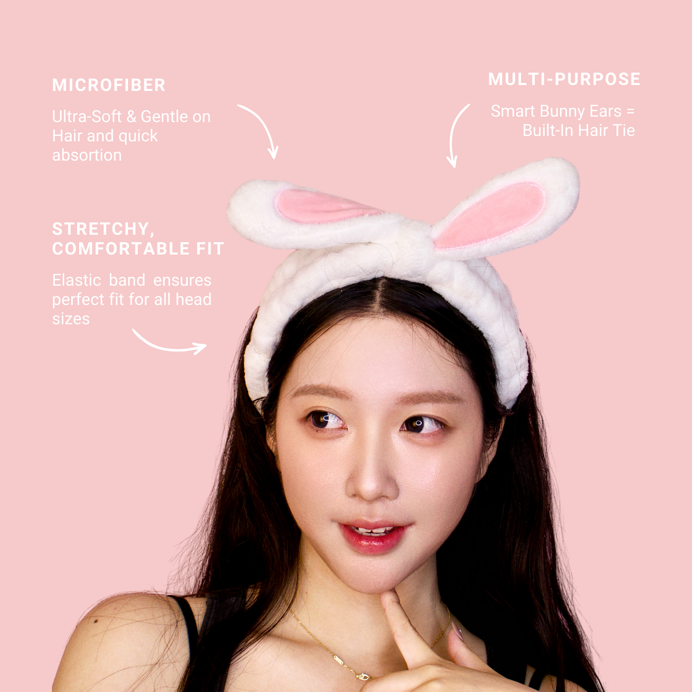 Double the Fluff Microfiber BunnyWrap Headband Duo – Pink & White Set of 2