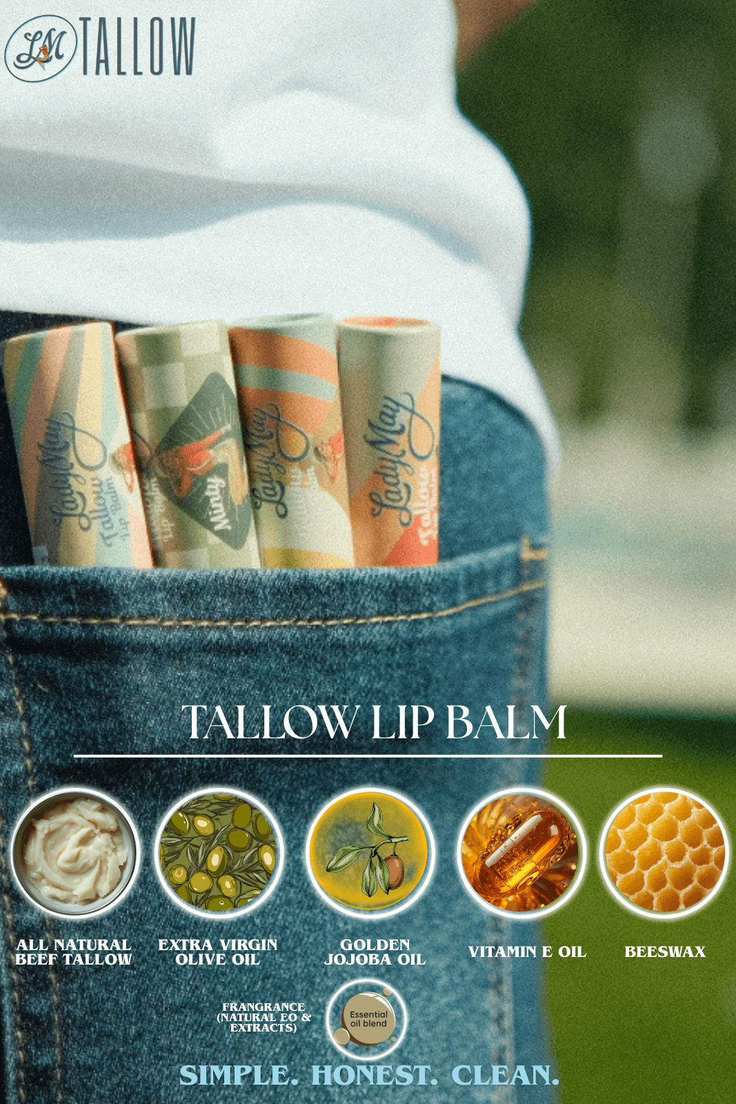 Tallow Lip Balm | Natural Beef Tallow Lip Moisturizer | 5 Flavors
