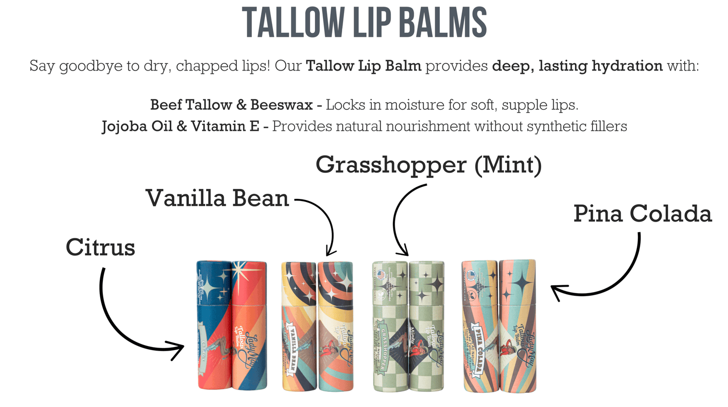 Tallow Lip Balm | Natural Beef Tallow Lip Moisturizer | 5 Flavors