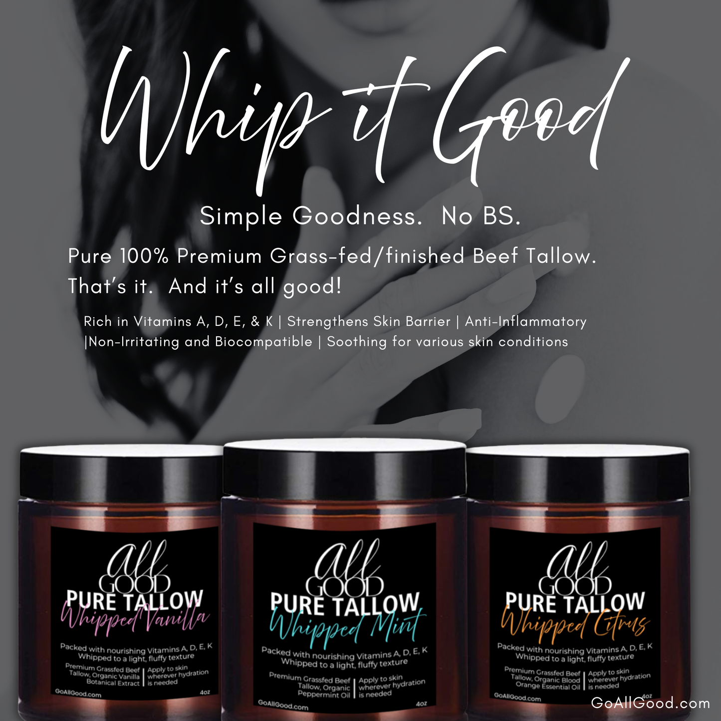Pure Whipped Tallow Balm – Vanilla | 4oz Grass-Fed