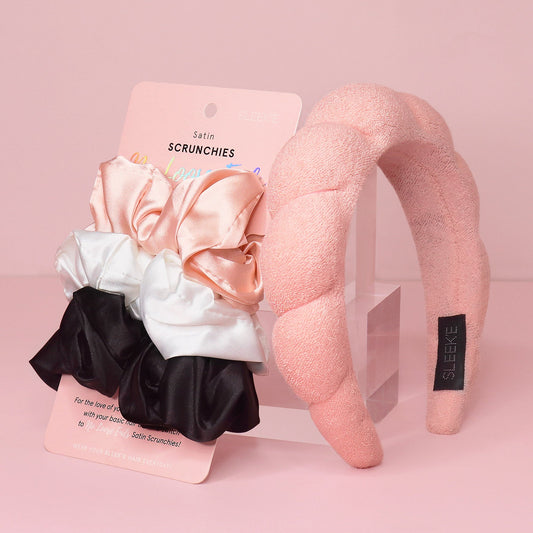 Cloud Nine Hair Essentials Bundle – Spa Headband & Satin Scrunchies