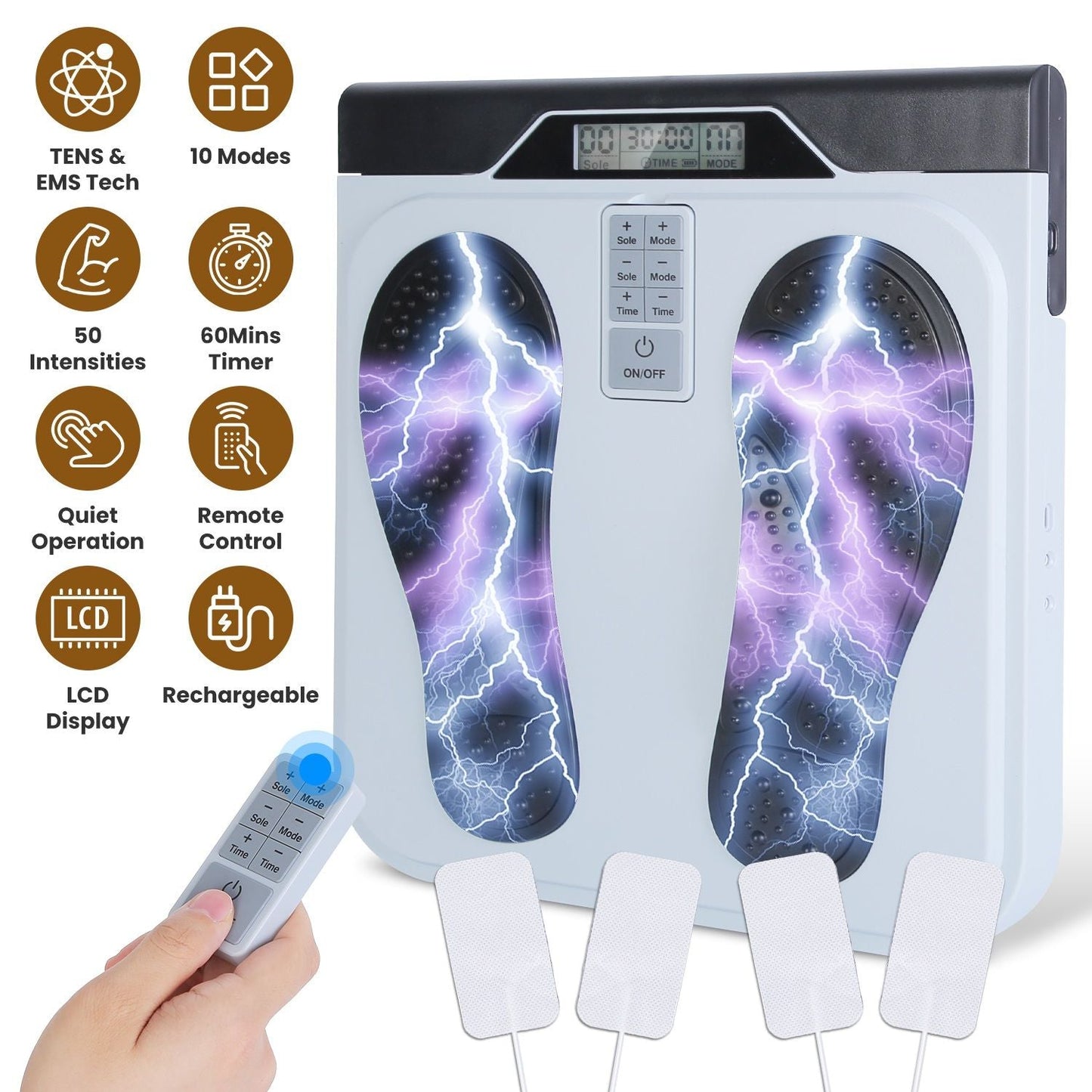 Rechargeable EMS & TENS Foot Massager with Remote Control
